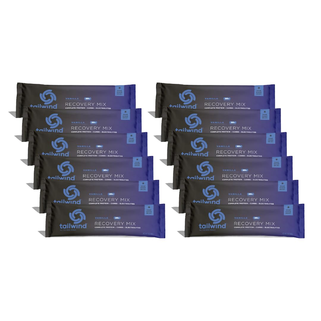 Tailwind NutritionRecovery Mix, 20 Grams Complete Protein, Carbohydrates, and Electrolytes Powder Drink Mix for Post-Workout, Free of Gluten, Soy, and Dairy, Vegan, 12 Servings, Vanilla