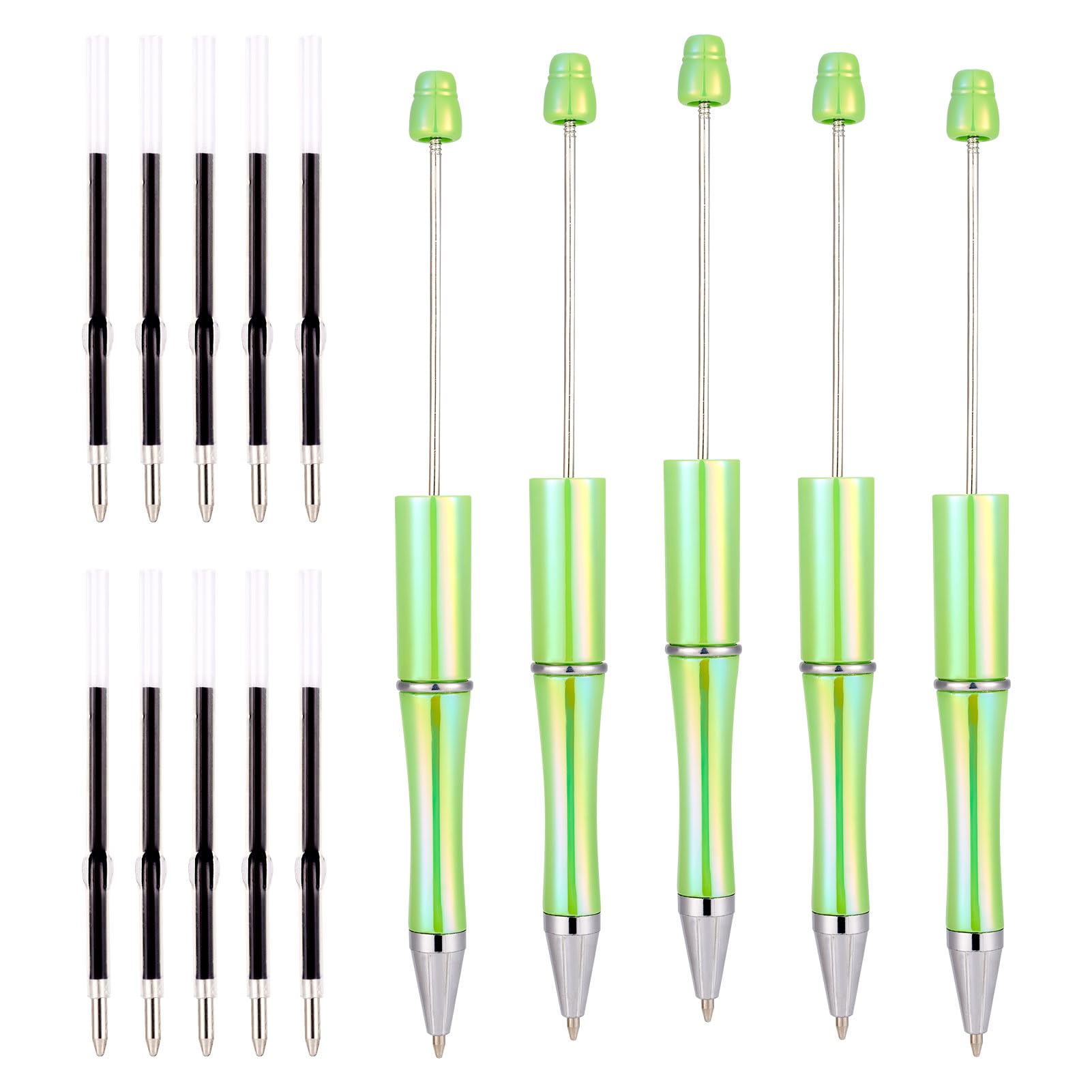 Bestewelry 5 pcs Plastic Beadable Pens Ballpoint Pen Beaded Pen Black Ink with Plastic Ballpoint Pen Refills for Pen Decoration Office School Supplies Green