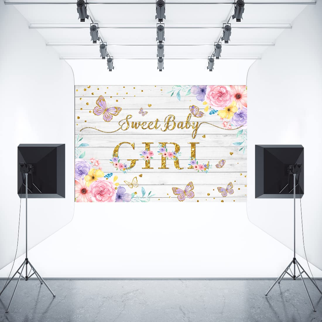 Aperturee Fotohintergrund „It's A Girl“ – Dschungel-Design Mit Blättern & Goldpunkten (2,1 X 1,5 M)