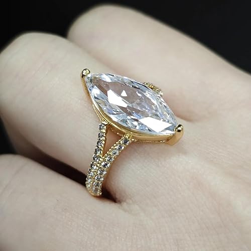 Miniatura 4 de Anillo de compromiso chapado en oro de 18 quilates con circonita cúbica en forma de pera para mujer, anillo solitario de novia de inspiración