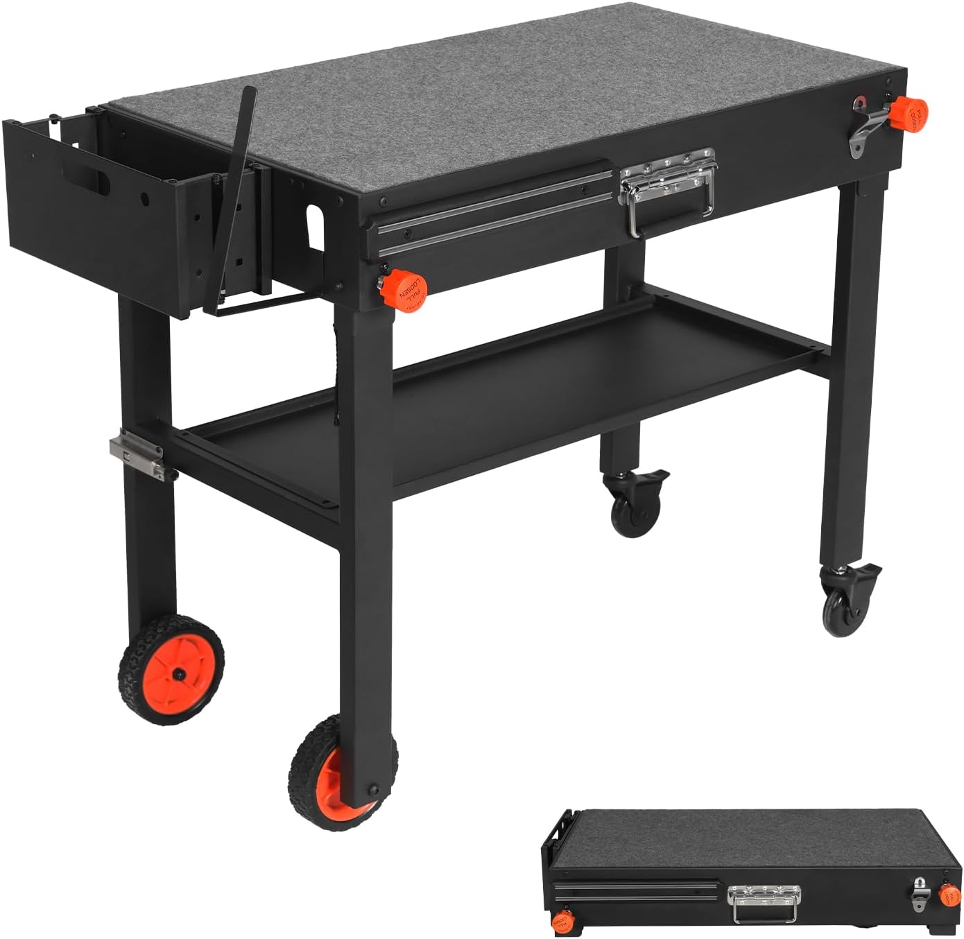 Outdoor Portable Grill Table stand - Folding Prep Stand for 17" or 22" Blackstone Griddle, Large Space blackstone Table with Wheels, Pizza Oven Cart for Ninja, Patio Grilling Backyard BBQ Grill Cart.