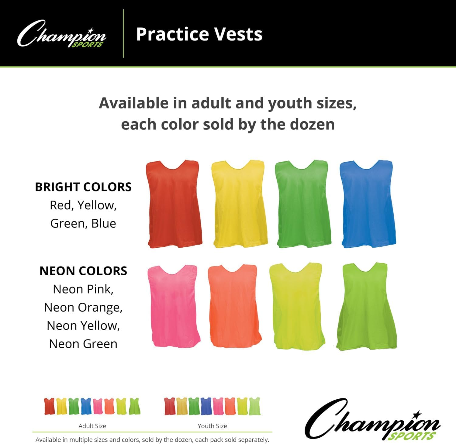 Champion Sports Solid Practice Vest, Adult, Neon Yellow