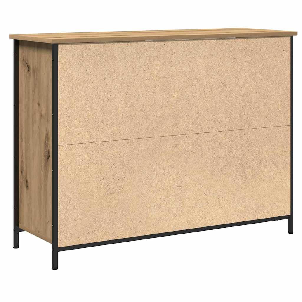 Générique Nowoczesna prostokątna szafka do przechowywania z drewna inżynieryjnego z metalowymi wykończeniami, bufet dębowy 100x35x75 cm do salonu, jadalni lub przedpokoju