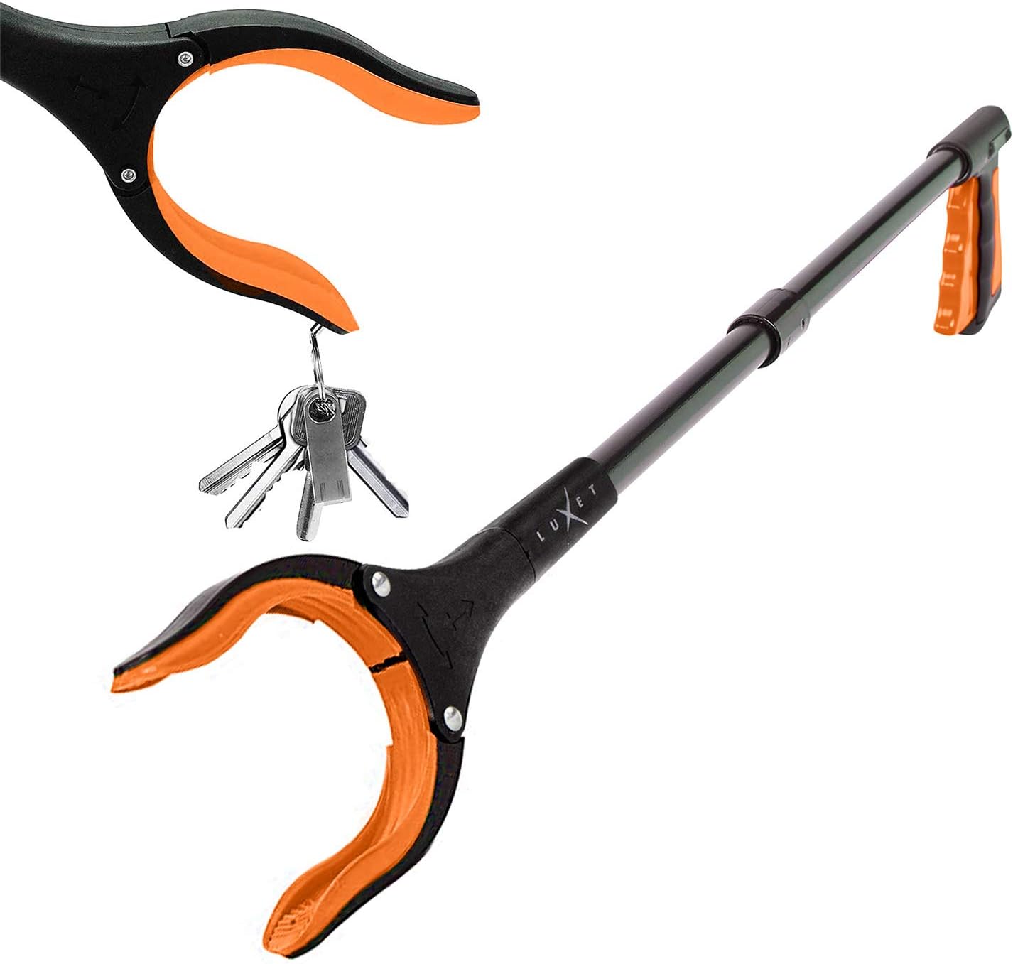 Grabber Reacher Tool, Long 32 Inch Aluminum Foldable Pick Up Stick, Strong Grip Magnetic Tip for Store Shelves, Lightweight Trash Picker Claw Reacher Grabber Tool for Elderly - by Luxet (Orange)