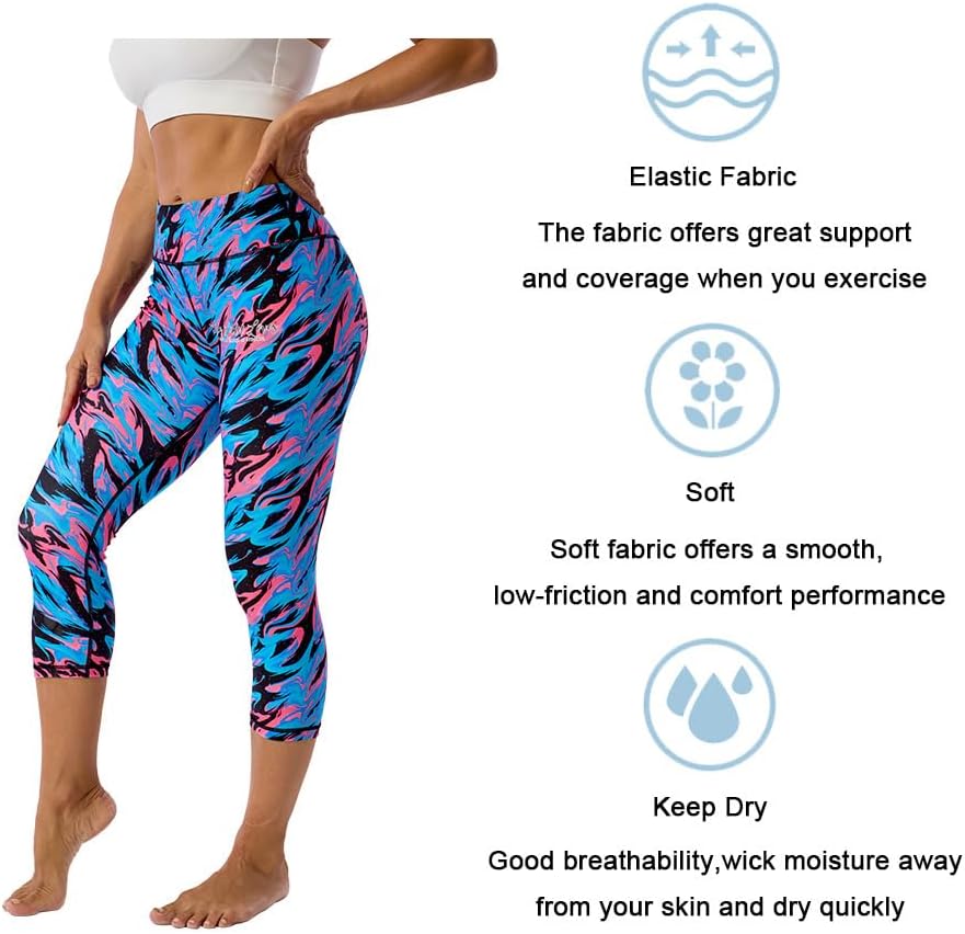 UIUO-UIPEU Pattern Printed Capri Leggings with Pockets for Women Tummy Control Workout Yoga Capris - Image 5