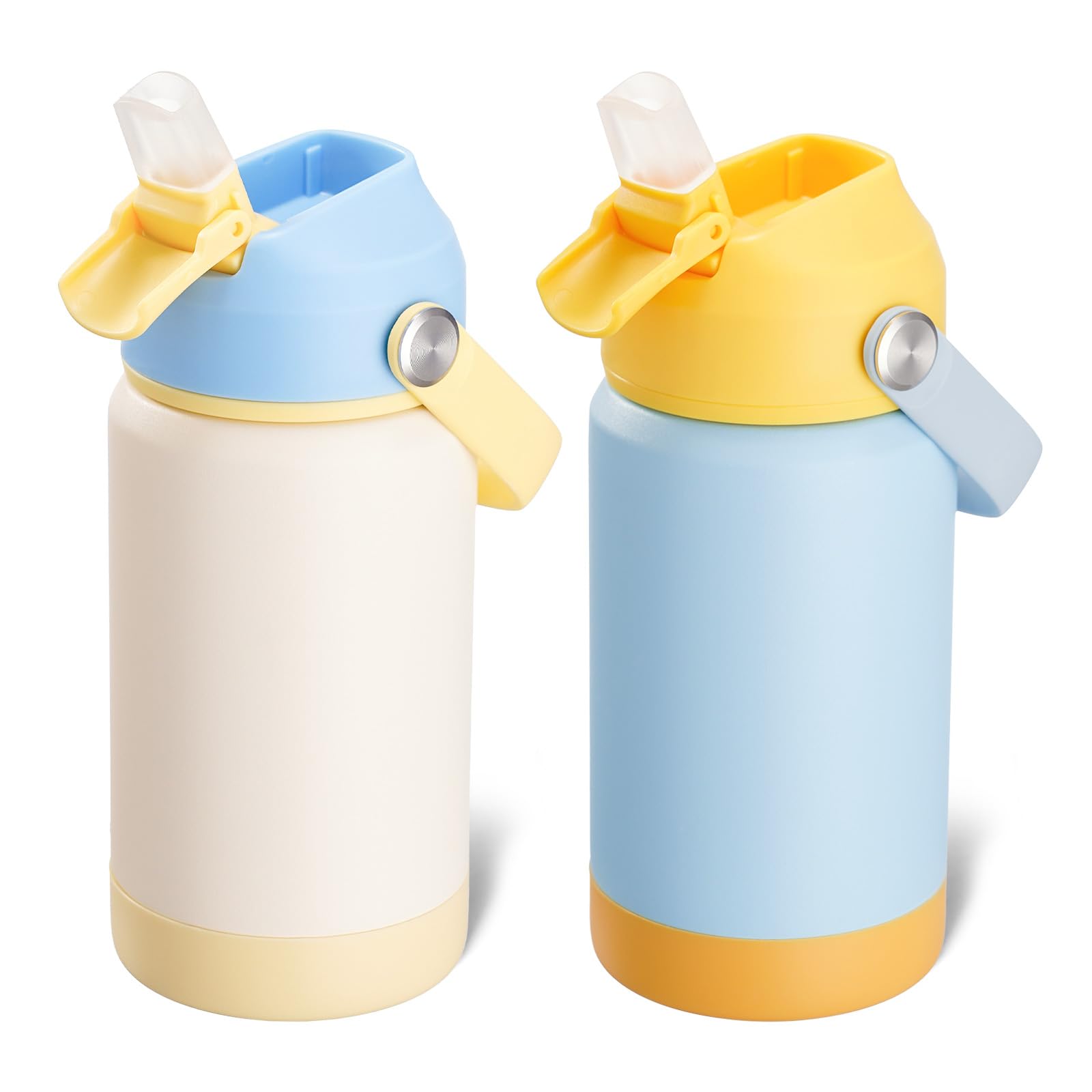 Fijinhom Kids Water Bottle, 360ml/12oz, Stainless Steel Insulated Water Bottle with Straw, Vacuum Leakproof, Kids Water Bottles for School Boys Girls,BPA Free,Cream & Blue 2 Piece Set โ image 1