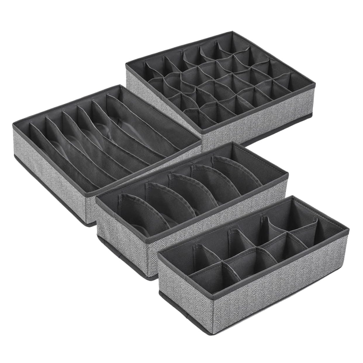 VILLCASE 4 pezzi Organizer Cassetti Intimo Pieghevole in Tessuto Grigio Divisori Multiuso per Mutande Reggiseni e Calzini Contenitori Compatti Resistenti e Antistrappo per Armadio