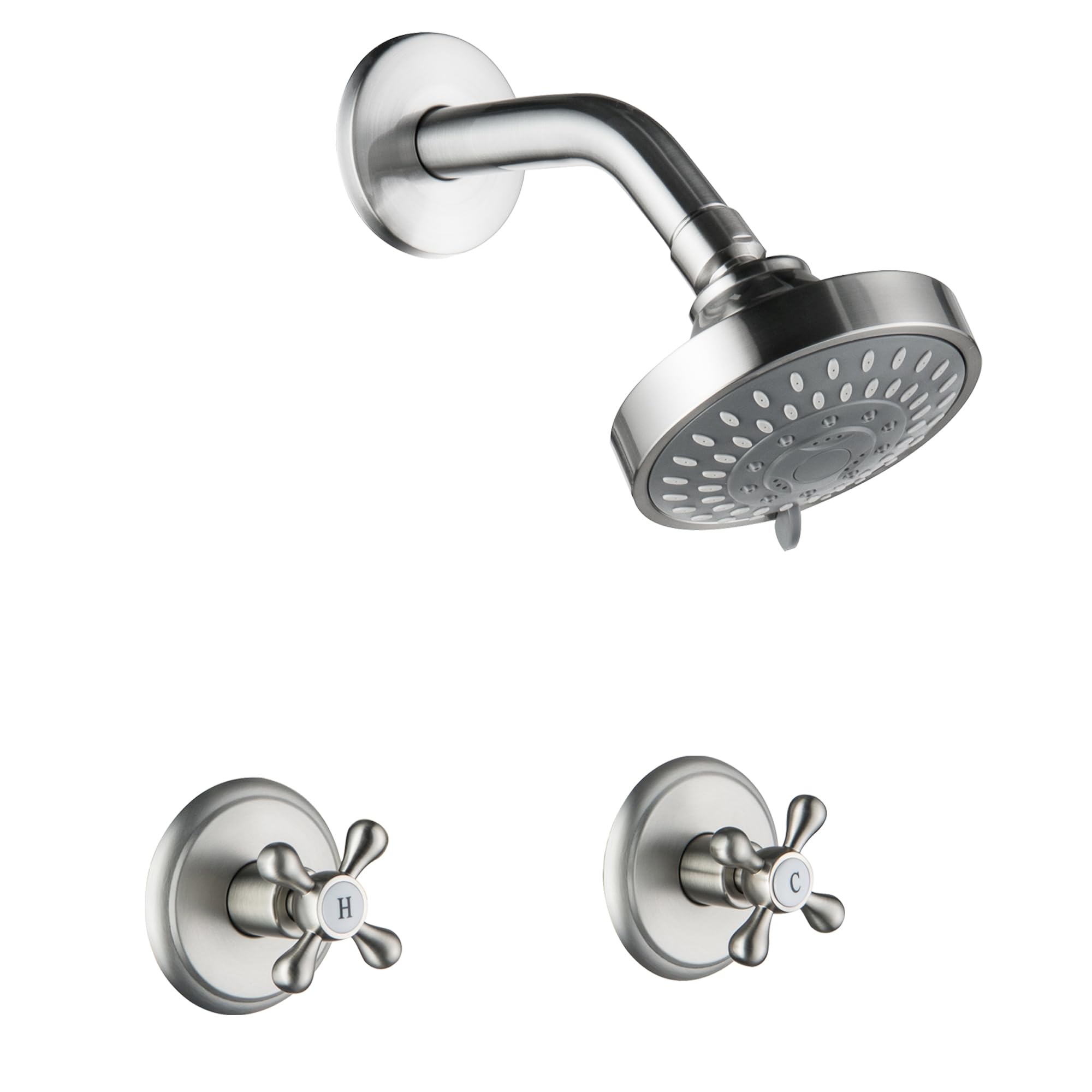 BEIYI brushed nickel two-handle shower faucet set with rainfall shower head