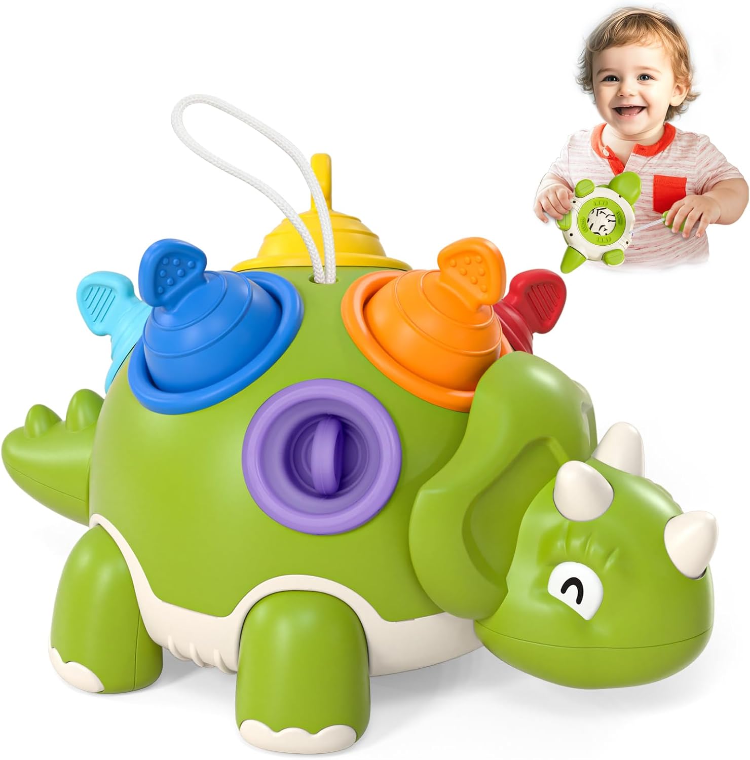 Lehoo Castle Pop Fidget Sensory Toys for Toddlers 1-3, Montessori Push Bubbles Spinning One Year Old Toys for Autism, 1st Birthday Gifts Boy, 12 18 Months Dinosaur Fine Motor Skills Toys (Green)