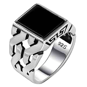 Men's Black Onyx Ring in Solid Genuine Sterling Silver with