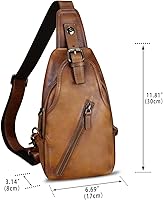 Vista 4 de Bolso bandolera de cuero genuino para mujeres y hombres, estilo vintage, de cuero real, a la moda, bandolera, Marrón