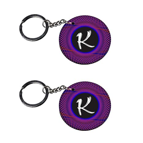Anuman007 | Alphabet K keychain | v keychain customized keychain with photo Printed Wooden Keychain| Circle Shape Set of 2 keyrings 2x2 inch