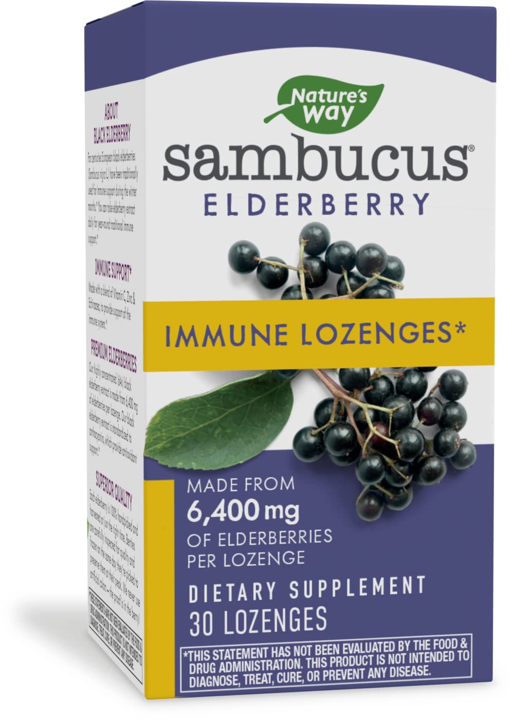 Nature's Way Sambucus Immune Elderberry Lozenges* with Vitamin C, Echinacea, & Zinc, 30 Lozenges