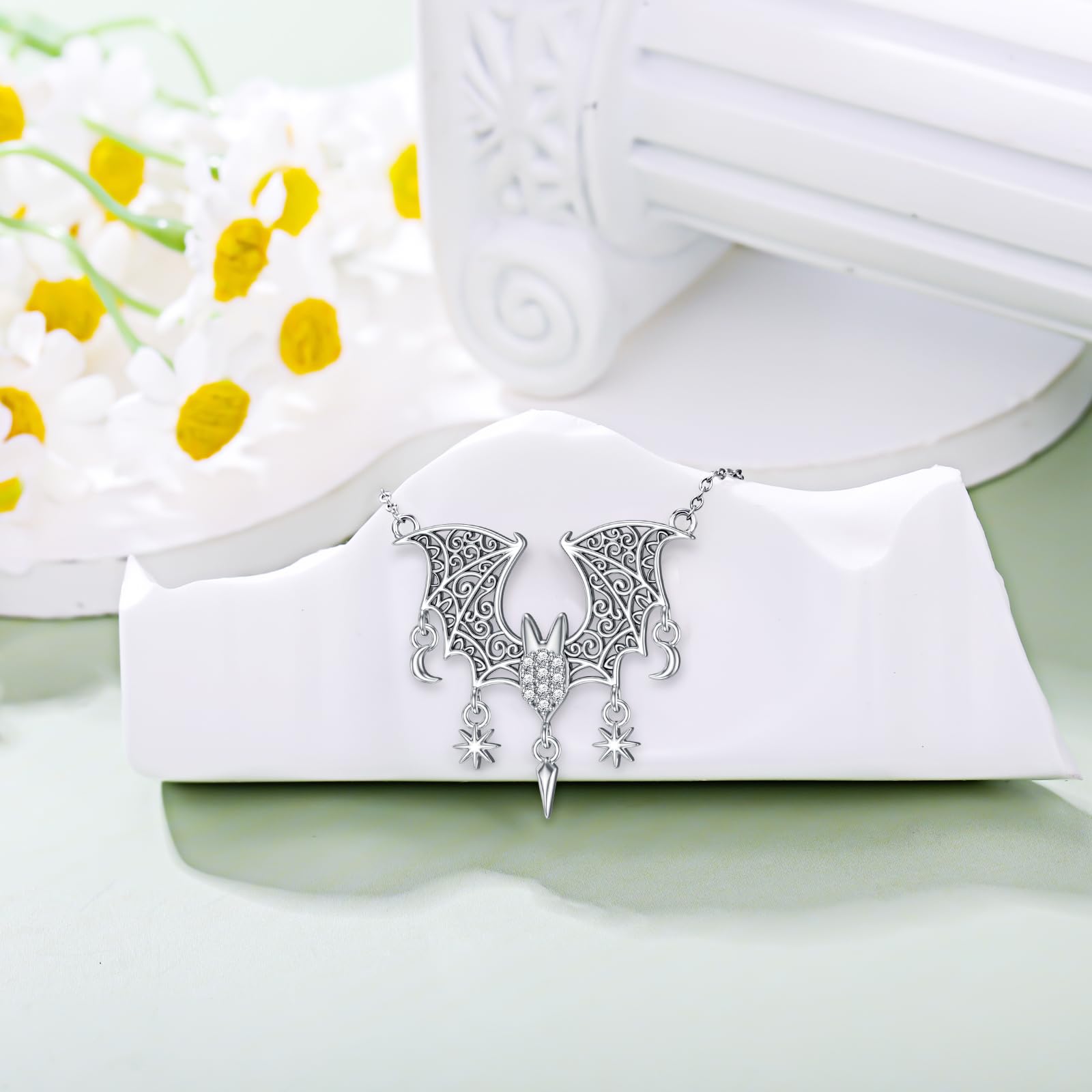 LWXIE Diamond Bat Necklace for Women 925 Sterling Silver Bat Necklaces with Lab Grown Diamond Jewelry Gifts