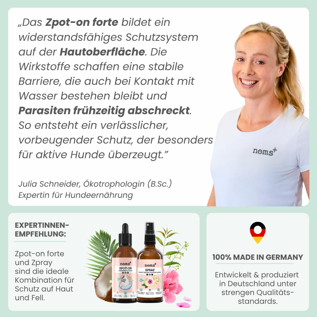 Noms+ Zpot-on wasserfestes Zeckenmittel für Hunde Jahresvorrat | Spot On mit pflanzenbasierten Wirkstoffen & DMSO | gegen Zecken, Milben, Flöhe, Sandmücken