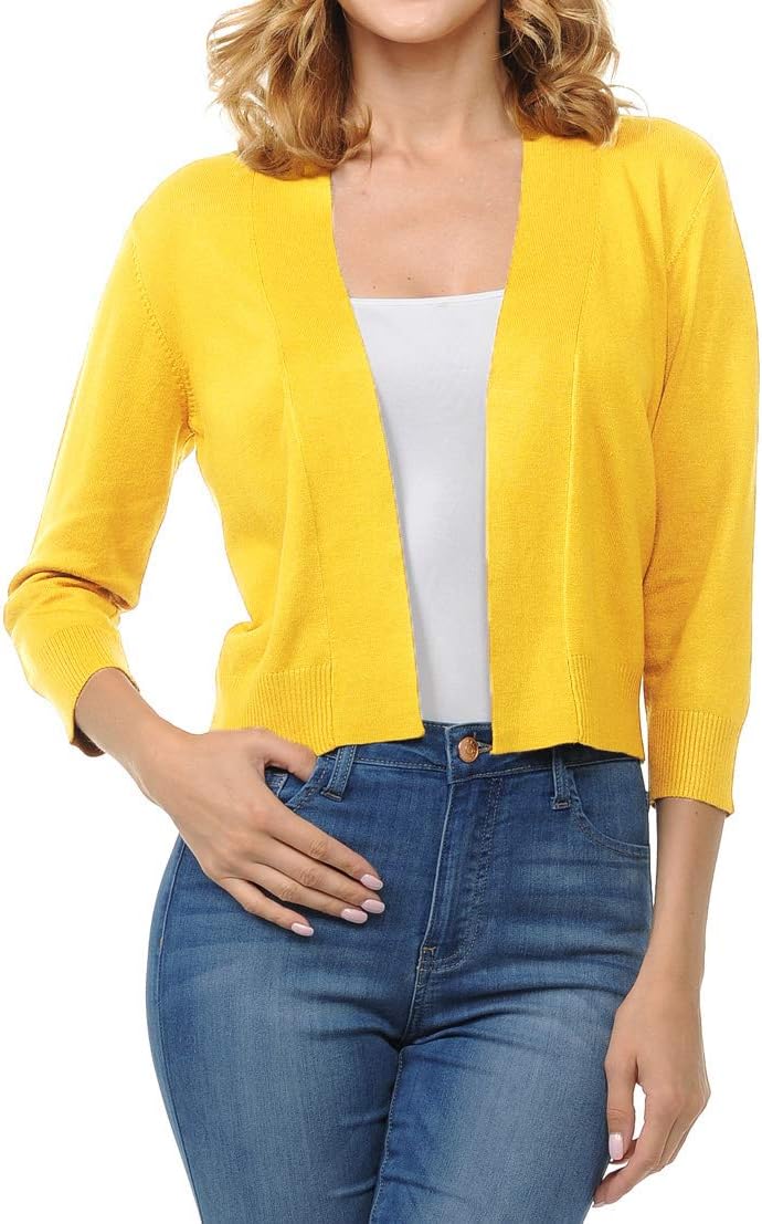 Urban Look Women's Basic 3/4 Sleeve Open Front Light Weight Sweater Cardigan