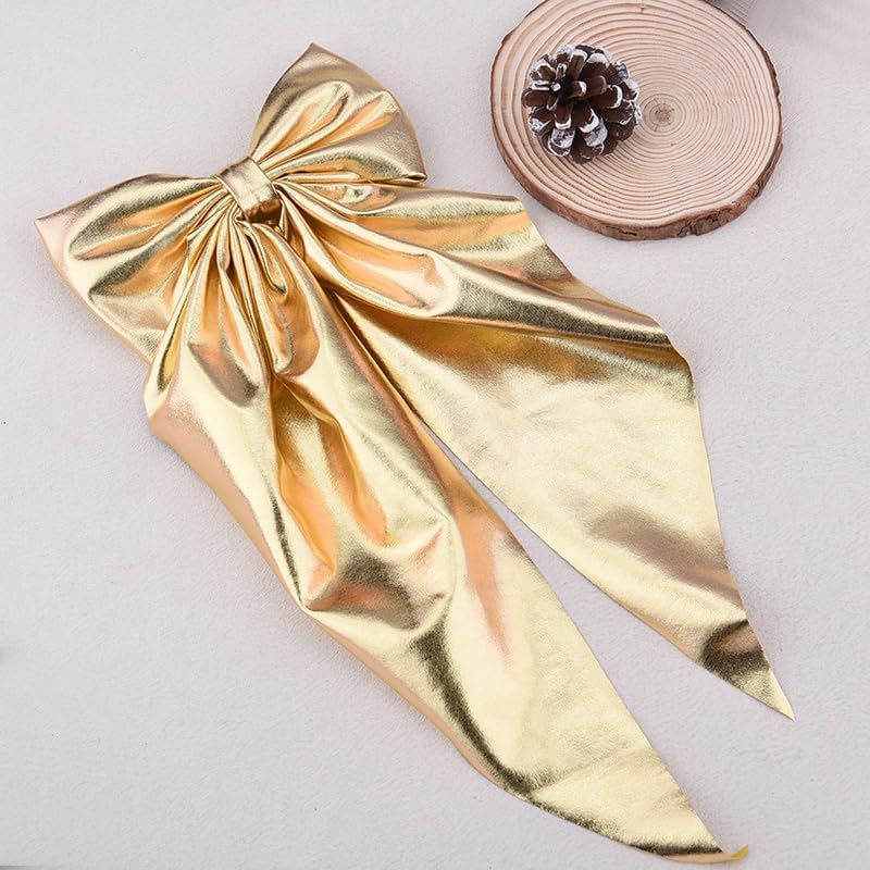 Large Metallic Gold Hair Bow with Long Tails Ribbon Bowknot Clips for Women Girls Sparkly Big Bows Metallic Barrettes for Women Girls Glitter Christmas Birthday Hair Accessories for Tea Party Outfits - Image 7