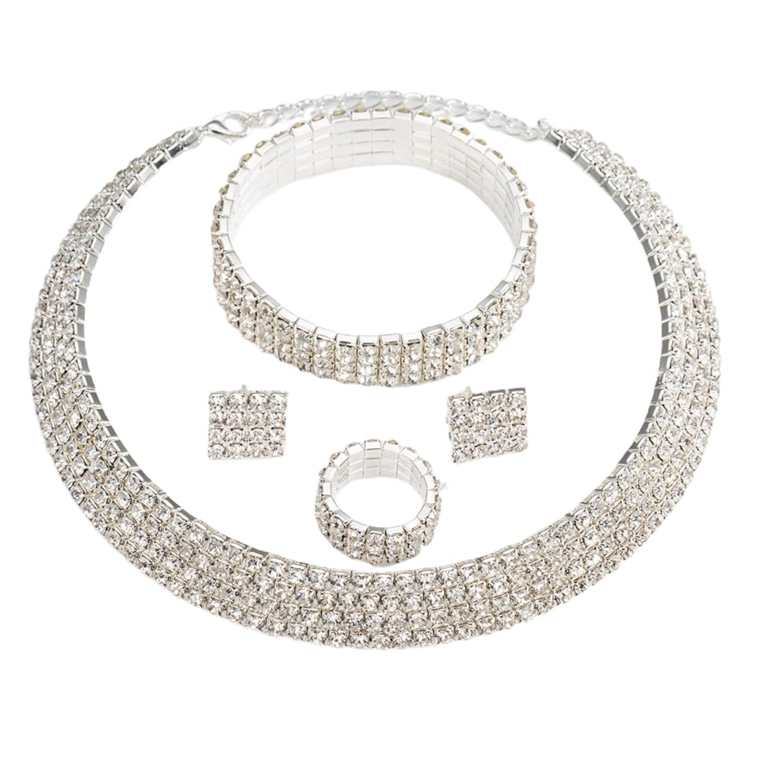 TNSRAY Collar de cristal para novia, juego de pulsera, gargantilla de novia, collares, joyería de boda para mujeres y niñas, juegos de joyería para novia con diamantes de imitación brillantes