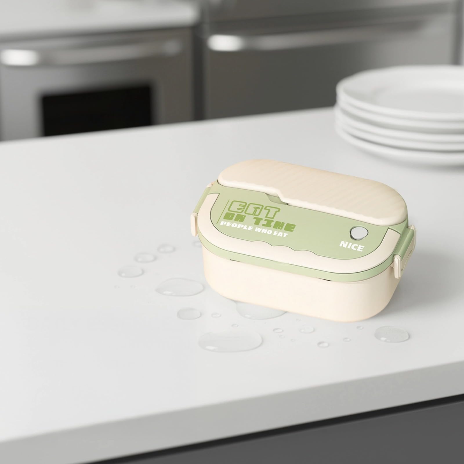 Boîte bento en acier inoxydable 304 verte pour adulte, 1 000 mL, grand format, lunch box à deux niveaux avec baguettes et cuillère, boîte repas étanche pour travail, école, pique-nique