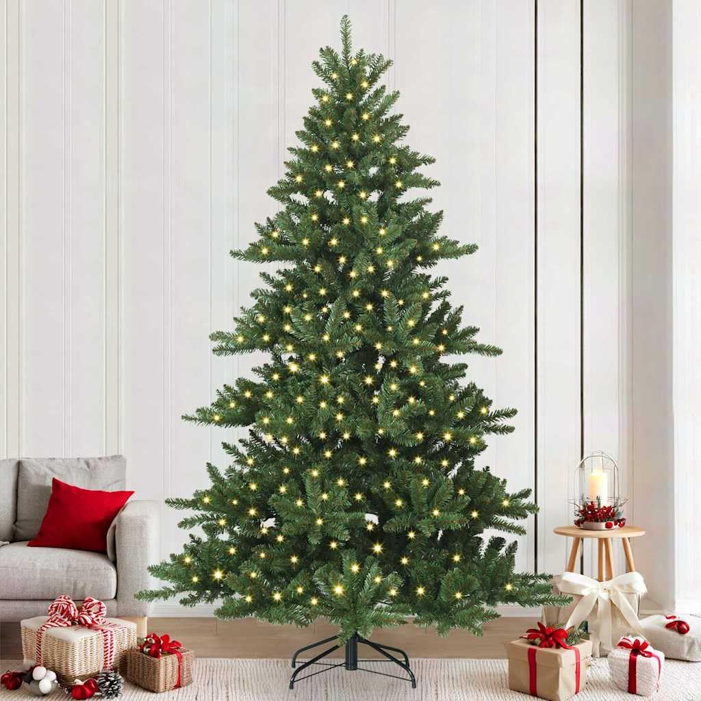 Sapin de Noël artificiel vert 240 cm avec guirlande LED blanc chaud et support
