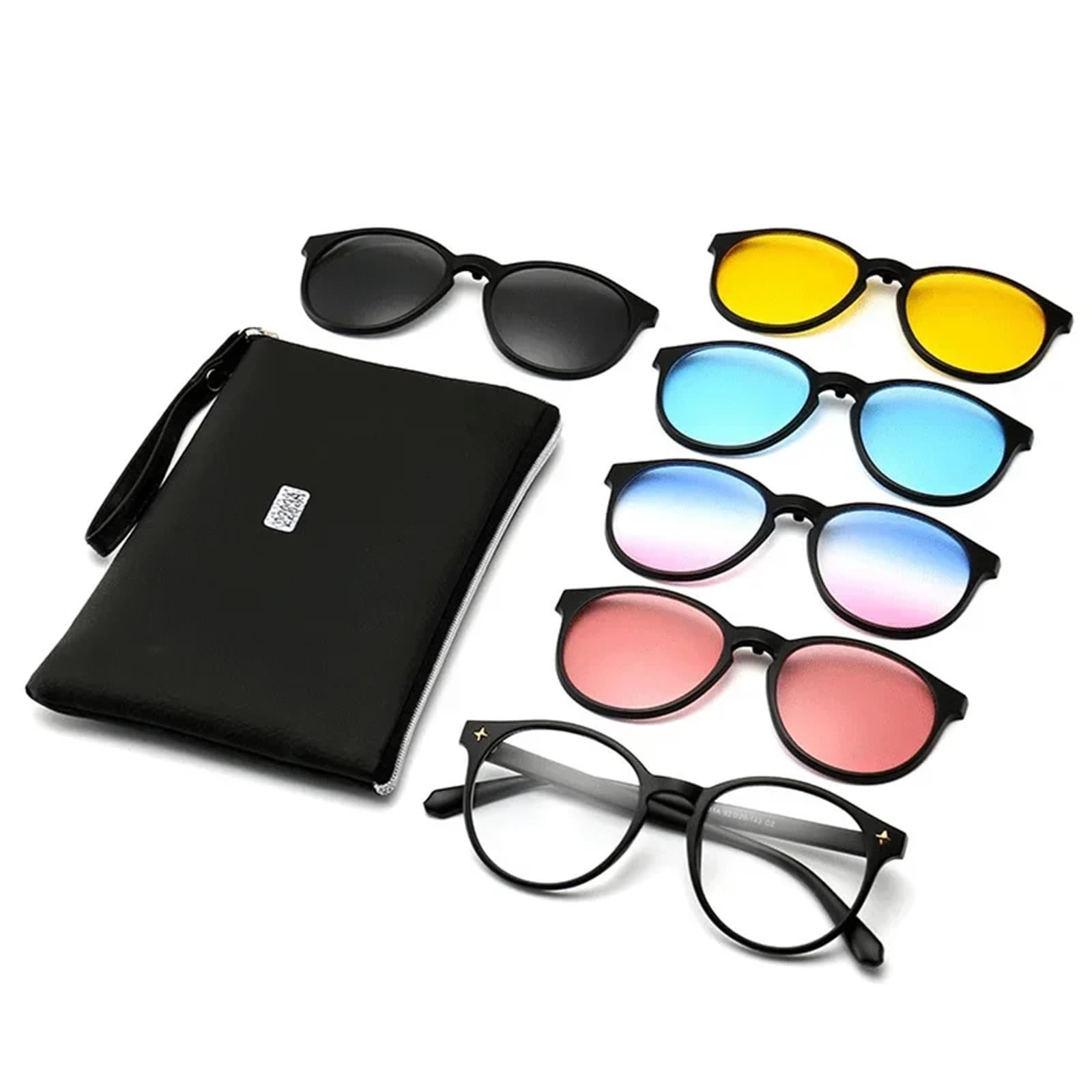 6-in-1-Brillengestell for Herren und Damen mit 5 Stück polarisierten Sonnenbrillen for Aufstecken, magnetischen Brillen for Fahren