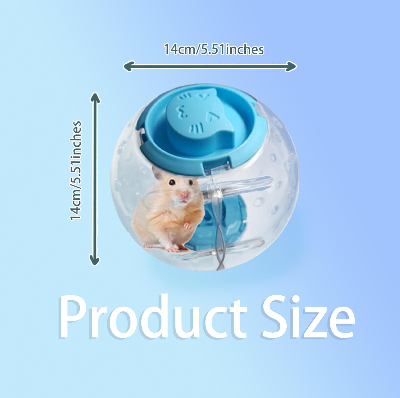 Benepoint Hamster Ball, Clear Guinea Pig Ball Hamster Wheel, Cute Hamster Running Ball Hamster Toy with Breathable Holes, Cat-Face Hamster Exercise Ball to Exercise (Blue, 14cm)