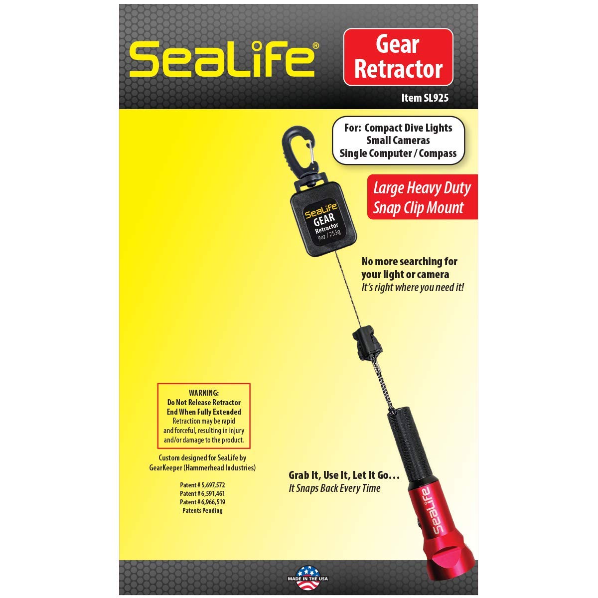 SeaLife Compact Underwater Retractor 255.1 g Rückzugskraft 81,3 cm maximale Länge Hält Mini-Lichter, Micro Series und RM-4K Kameras