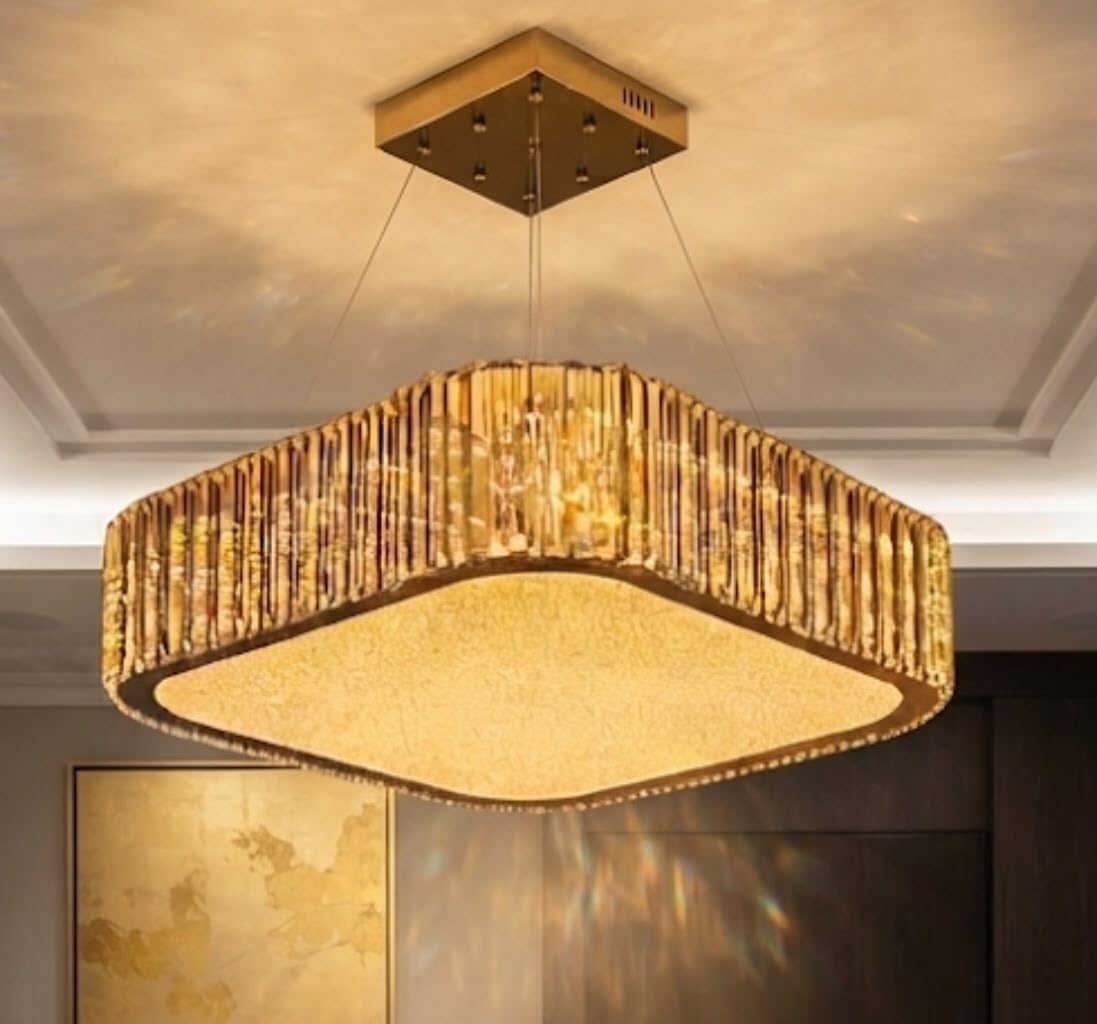 sanleen solid crystal led ceiling chandelier | multi-layer designer jhoomar light for living room, bedroom & hall | modern white & silver finish | decorative ceiling lighting fixture | 24 inch