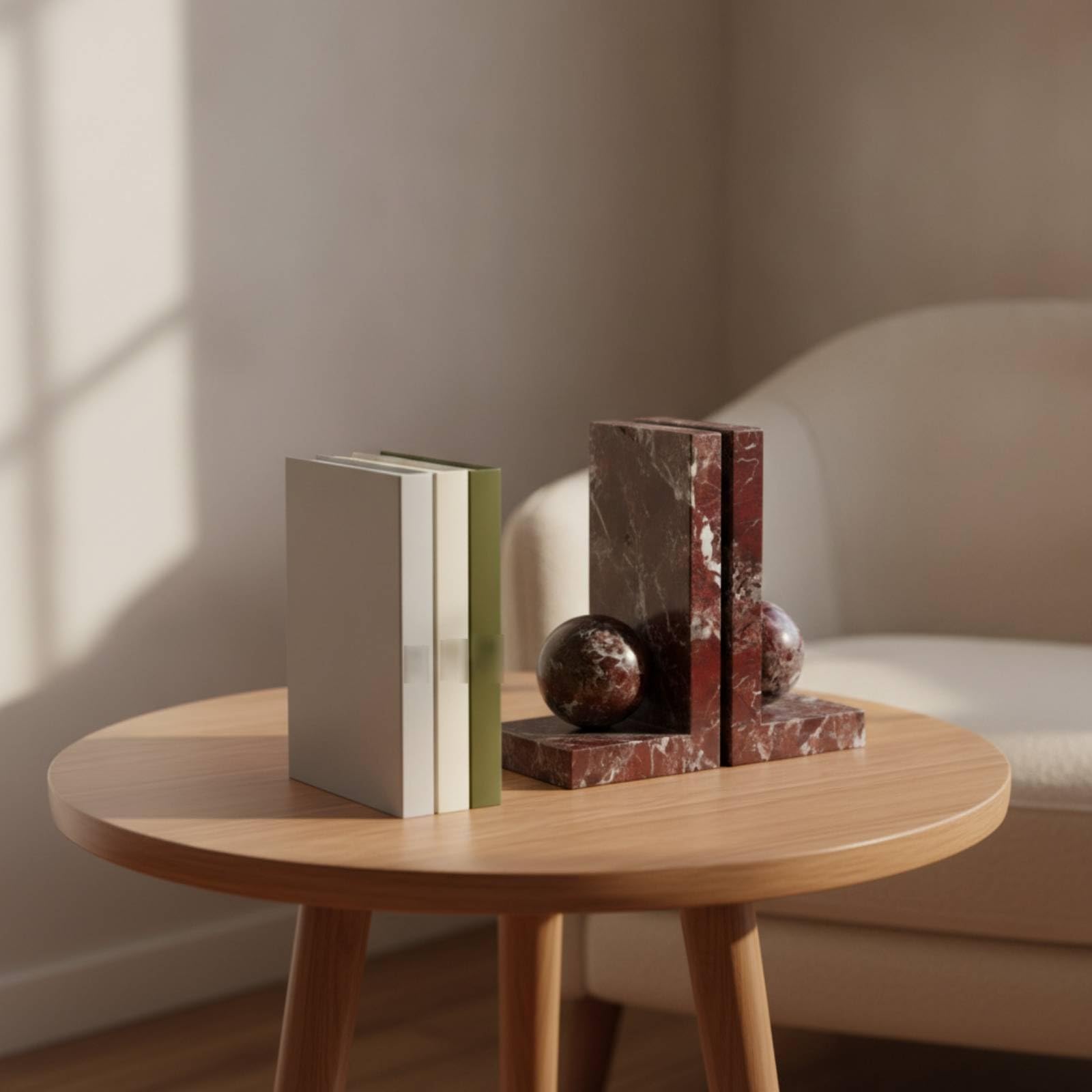 Fermalibri in Marmo Staffe Libri Rettangolari con Palla Ornamentale Struttura Stabile Aspetto Contemporaneo Adatti a Soggiorno Postazione Lavoro Libreria Vetrinetta 90x90x150mm