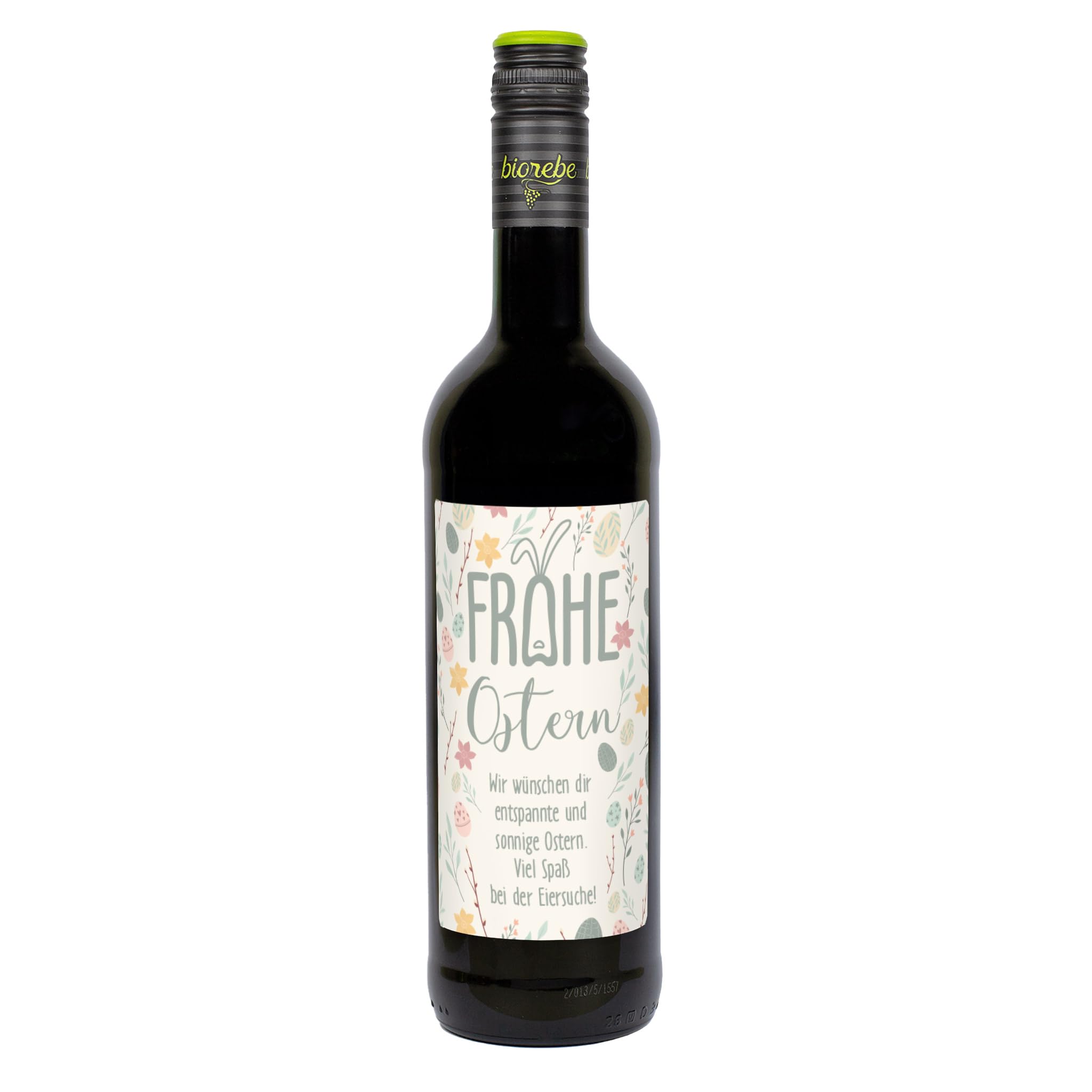 Herz & Heim® Personalisierter Osterwein – Rotwein, Weißwein oder Rosé mit Wunschtext – Oster-Motive – Weinflasche mit personalisiertem Etikett (Ostern Pastellfarben, 0,75 Liter, Rotwein)