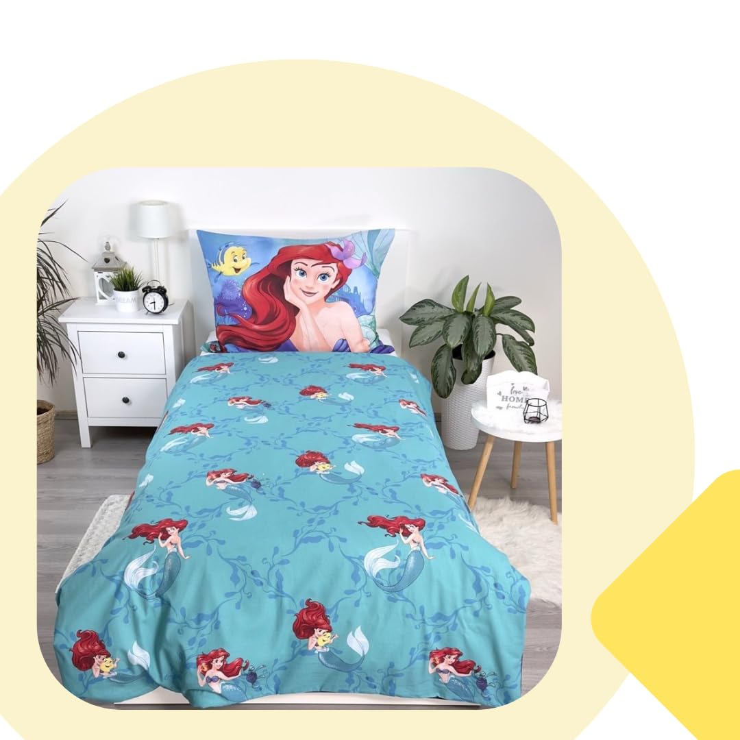 My sweety pop Parure de lit Enfant 2 pièces Housse de Couette Réversible | 140x200 Taie d'oreiller 70x90 cm Literie 100% Coton La Petite Sirène Bleu Vert