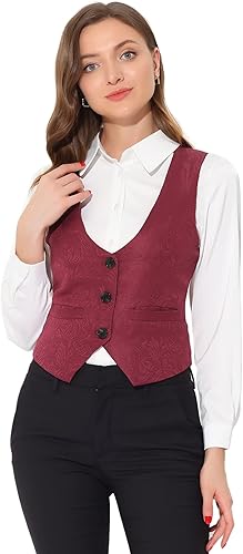 Allegra K Chaleco vintage para mujer con botones y bolsillos