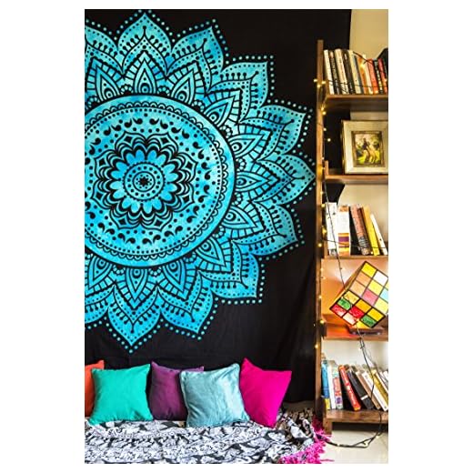 folkulture Mandala tapiz, Hippie colgante de pared, indio bohemio Colcha de cama para dormitorio, College habitación dormitorio Boho Decoración De Pared Arte o casa manta, reina tamaño mandala arte, azul Tie Dye