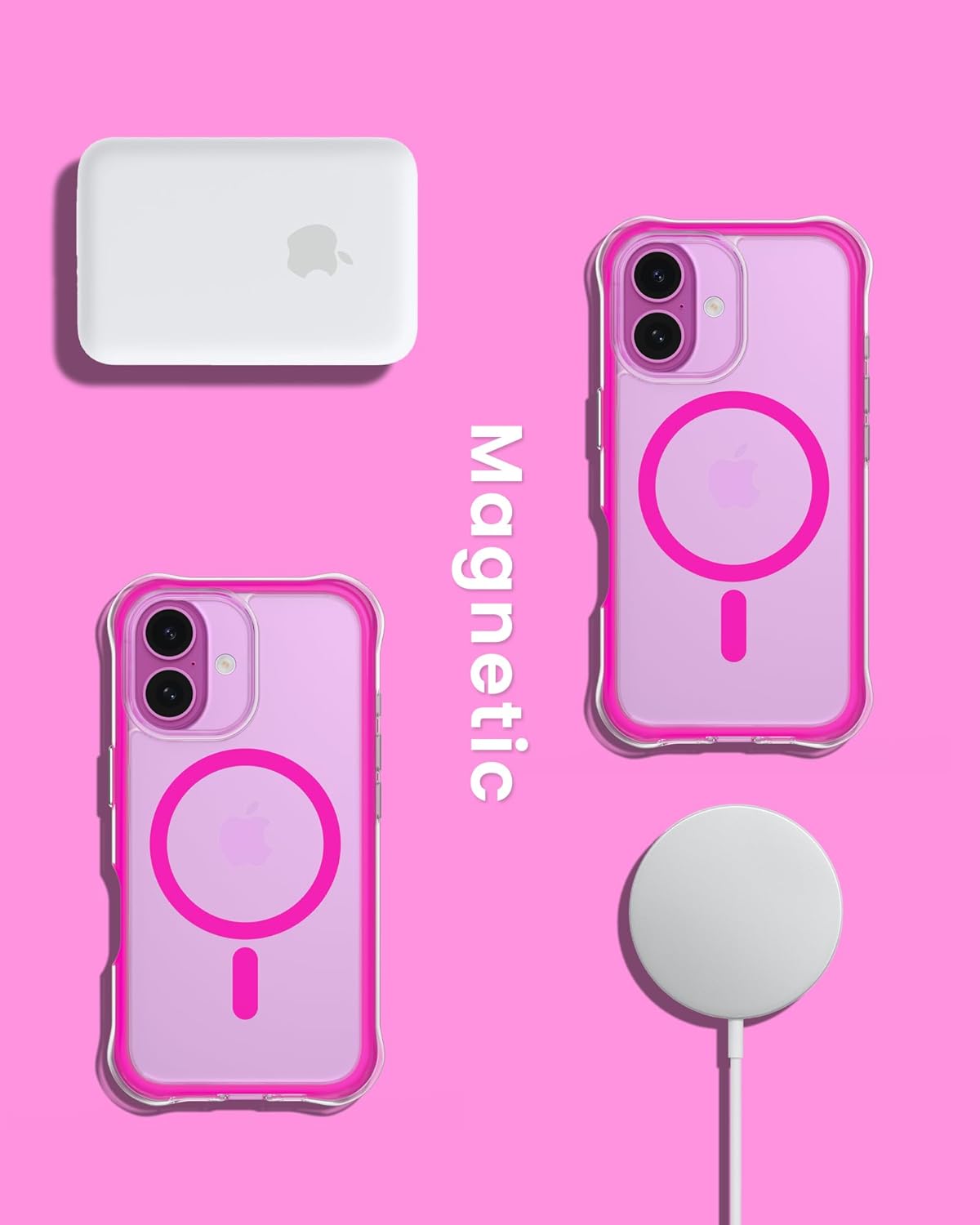 ORNARTO Air Case for iPhone 16 Clear, Compatible with MagSafe, Military-Grade Drop Protection Cover with Built-in Air-Hot Pink - Image 7