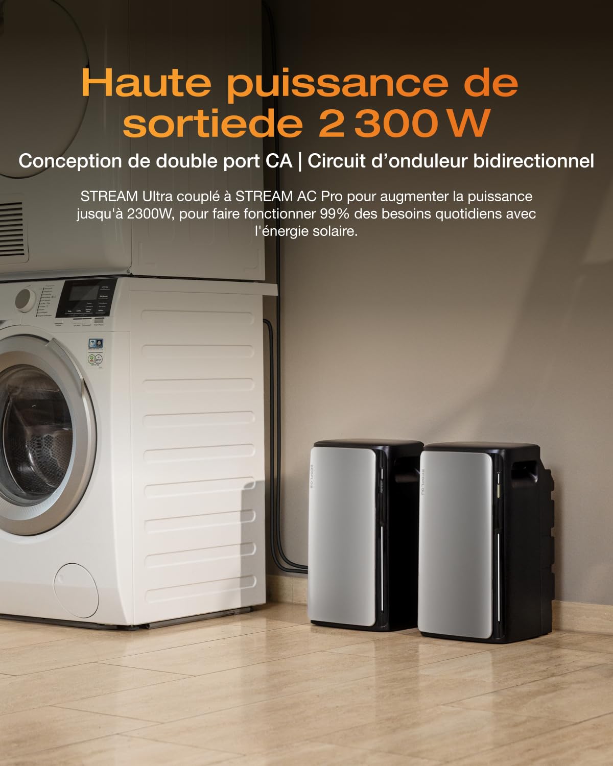 EF ECOFLOW Stream Ultra et AC Pro Batterie de 3,84kWh pour kit Solaire, Double Port CA 2300W, TOU et AI, Seuls Quelques Petits défauts dans l'emballage, Le Produit n'a Pas été utilisé(Reconditionné)