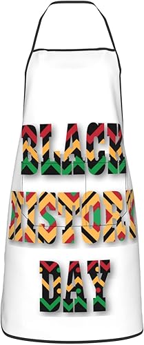 Miniatura 2 de Delantal de cocina con bolsillos de mes de la historia negro, impermeables, delantales de uñas para barbacoa, babero para salón de chef, mujeres y