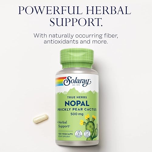 Miniatura 3 de SOLARAY Nopal - Cactus de tuna de 500 mg, con fibra dietética natural, antioxidantes, carotenoides y otros nutrientes, vegano, garantía de