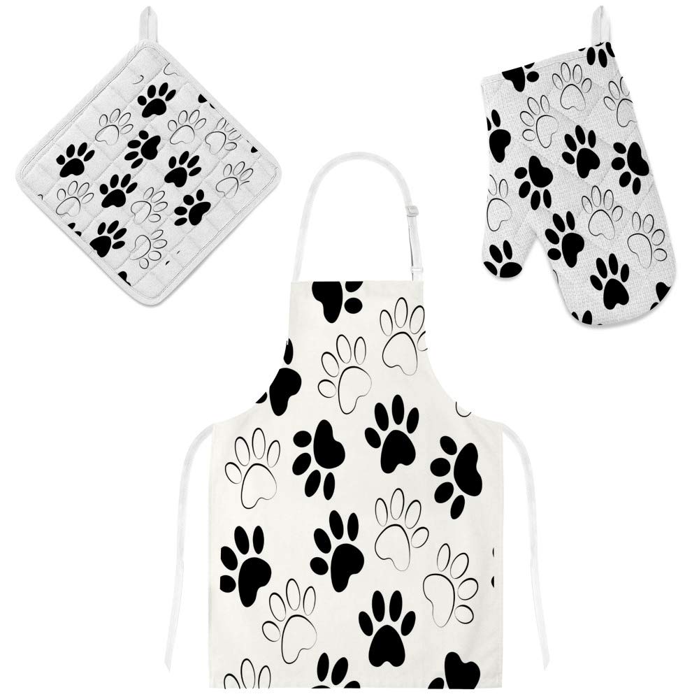 Tablier de cuisine avec poches gant et manique set de 3 pièces imperméable