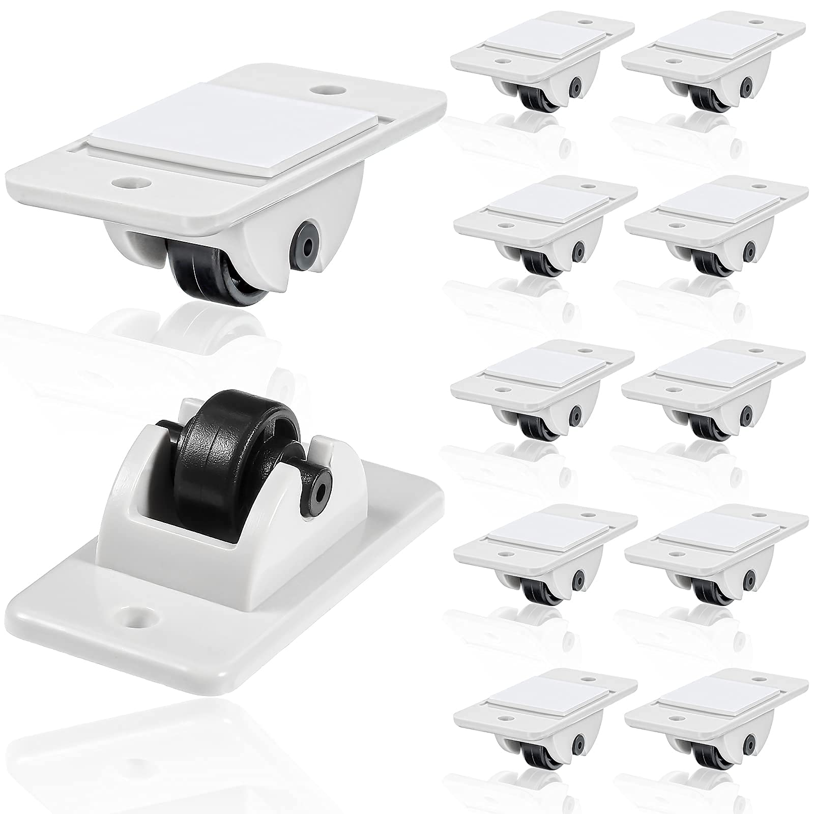 TYCA12 Pieces Self Adhesive Wheels Mini Fixed Wheels Caster Boxes Caster Small Caster Paste Plastic Wheel Sticky Caster Carton Wheels for Box Bottom Storage Rack DIY Toy Car Bin Storage