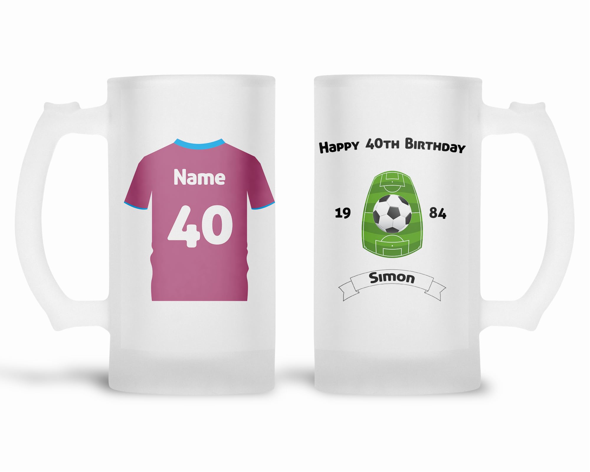 Personalised Heavy Football Pint Glass Beer Stein Birthday Gifts For Men West Ham Shirt Colours