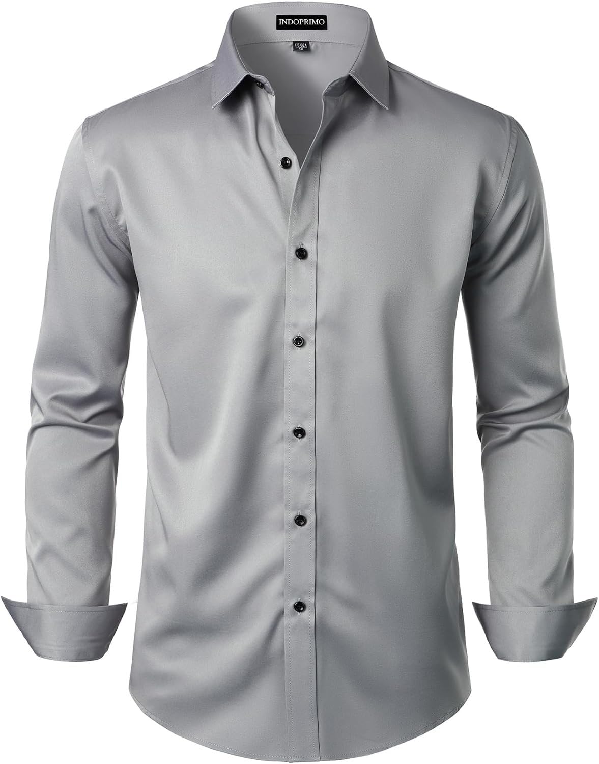 IndoPrimoMen's Satin Plain Shirt with Spread Collared Neck Full Sleeves Curved Hem Length | Shirt for Man
