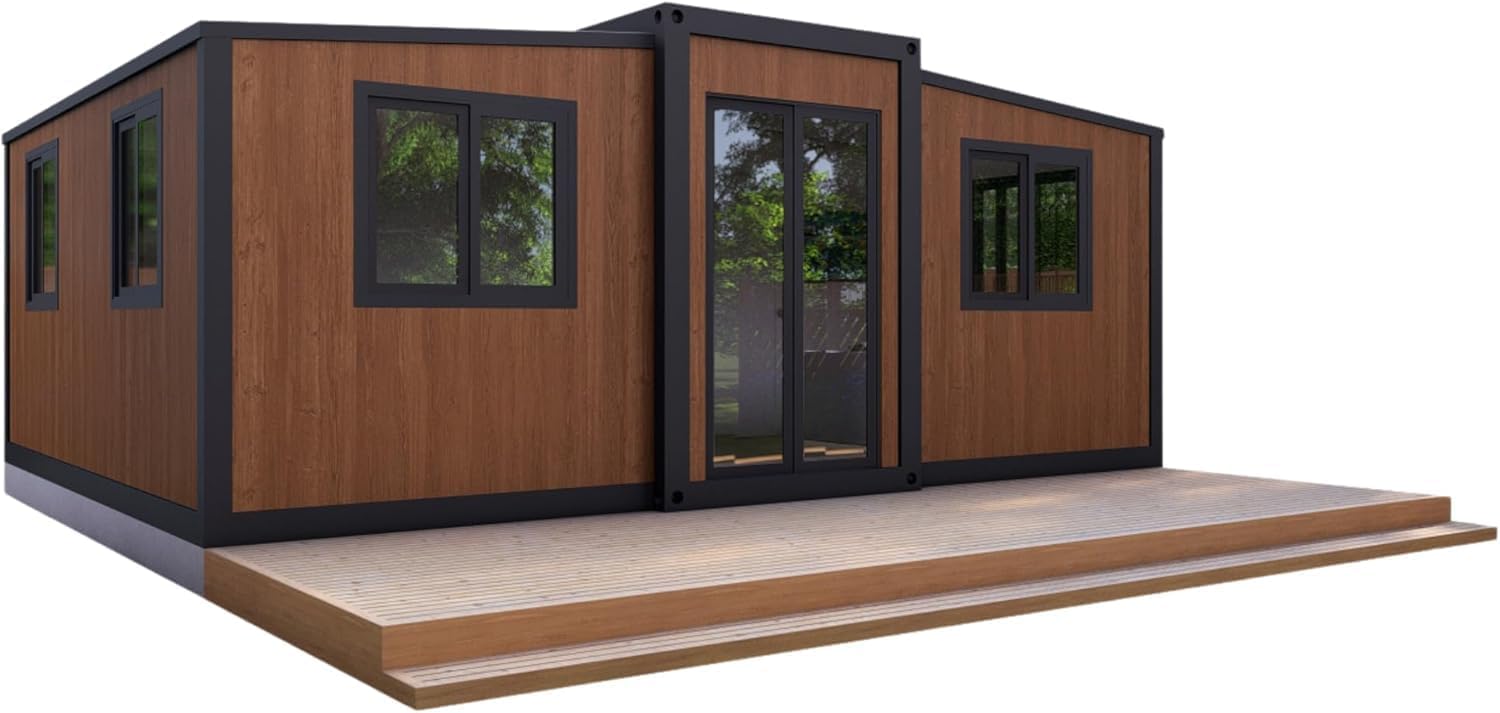 40FT 3 Room Wood Grain Prefab House Tiny Homes to Live in for Adults