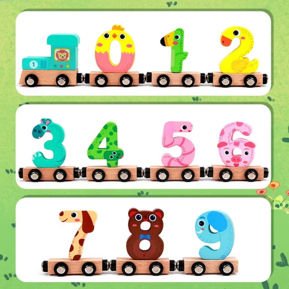 Juguete de Tren de Números Magnéticos de Madera Montessori | Carro de Tren Magnético con Figura de Animal Lindo 0-9, Juguete Educativo de Bloques de Construcción Desmontables
