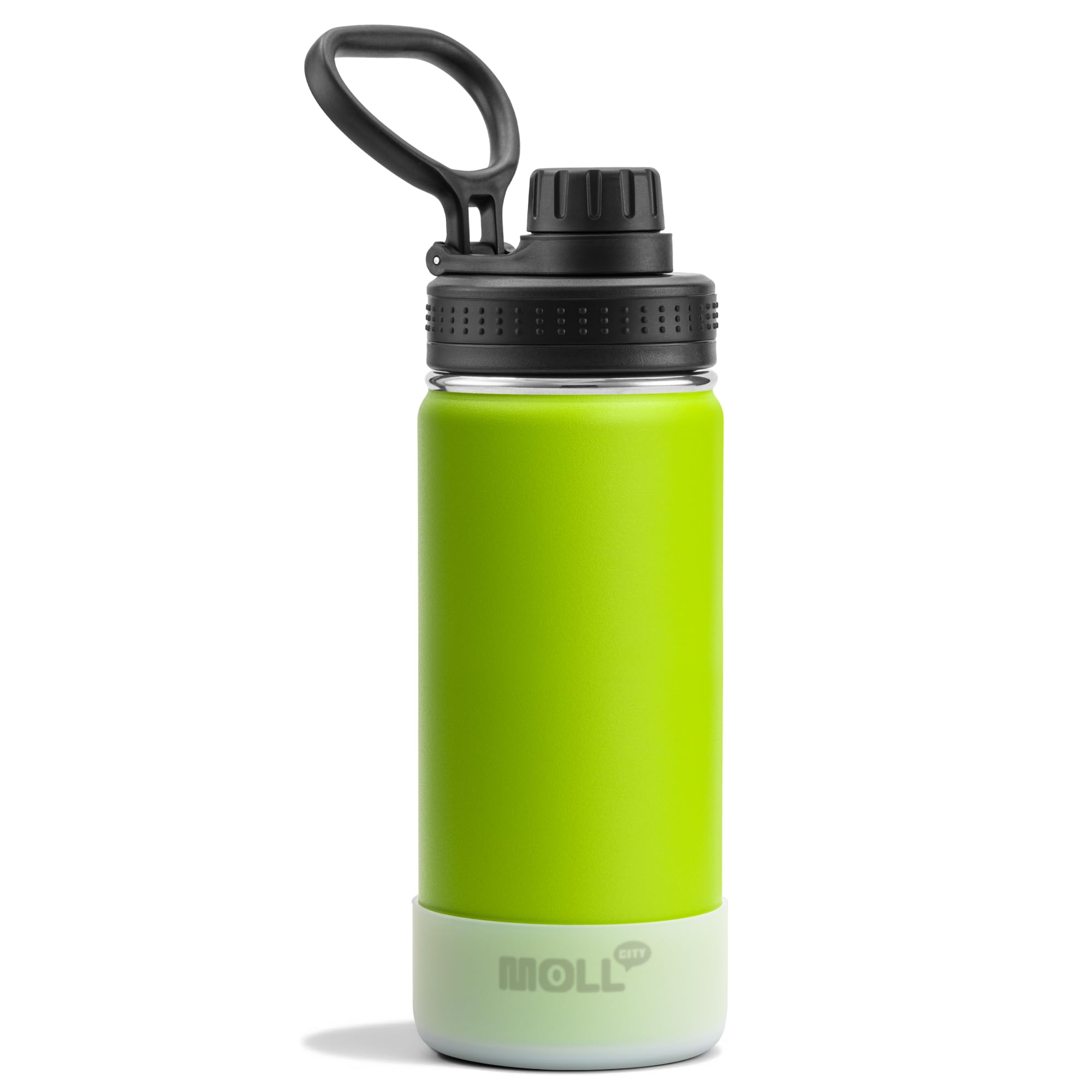 Mollcity Kids Insulated Water Bottle-16 oz Stainless Steel Vacuum Wide Mouth Sports Flask with Silicone Boot-Reusable Metal Leak Proof Travel Water