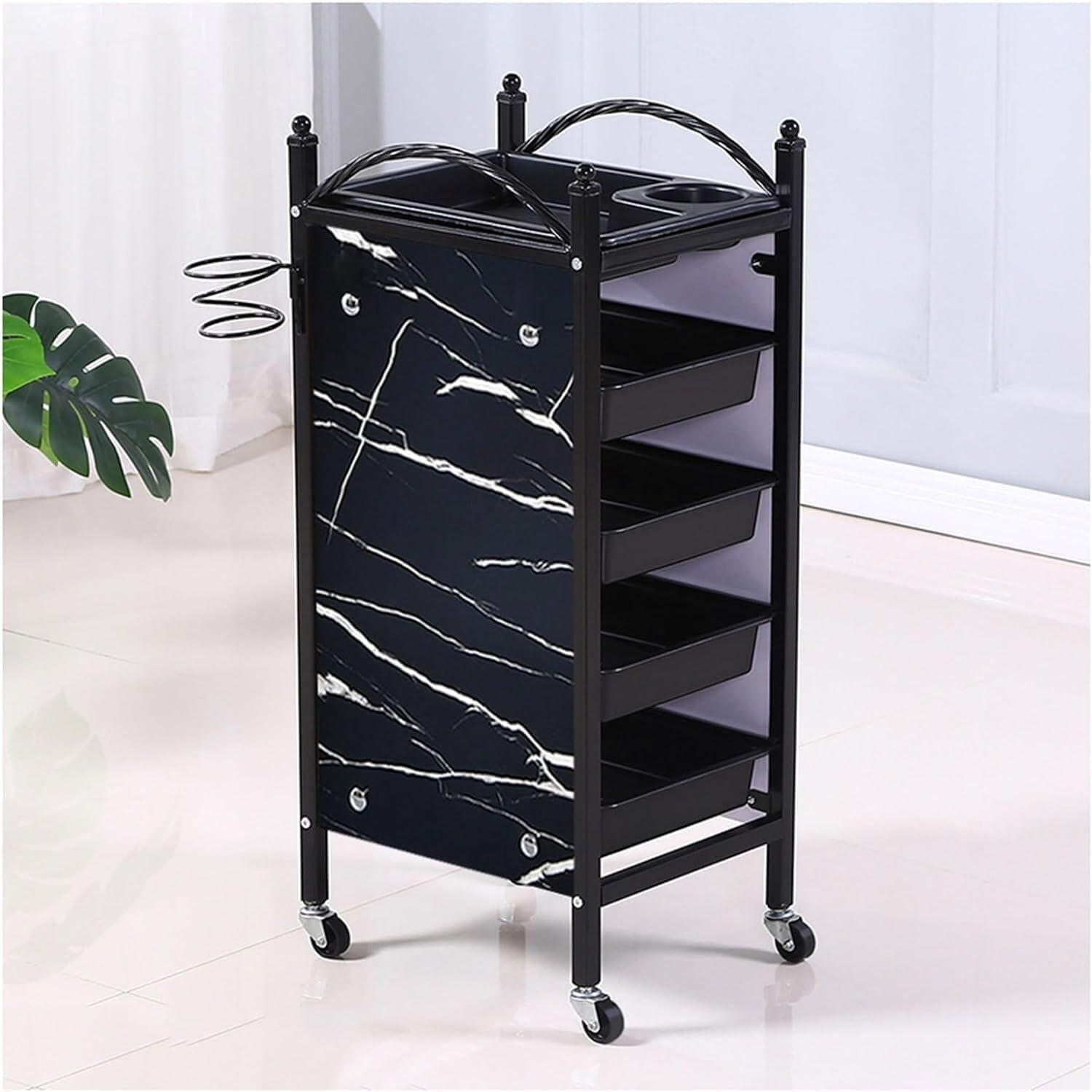 SSDDLZEQ Mobile Salon Station, Salon Trolley Pp Storage Salon Cart With Armrest Salon Rolling Cart Hair Dryer Hole Trolley Cart Wheels Salon Trolley Cart(C)