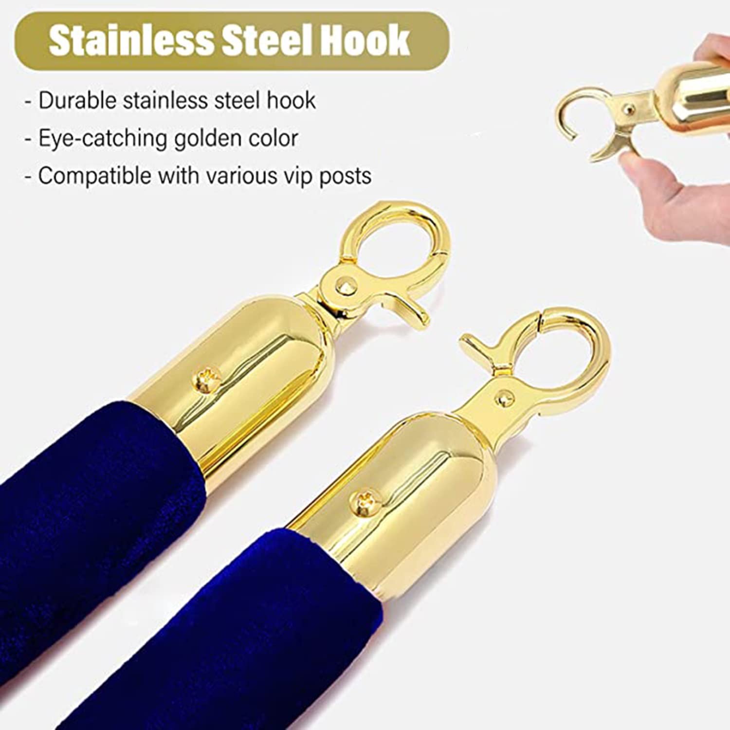 Cuerda en S azul de 3 m con ganchos, barrera de cola premium para eventos, cable de separación duradero para control de multitudes, ideal para líneas de espera y gestión de eventos