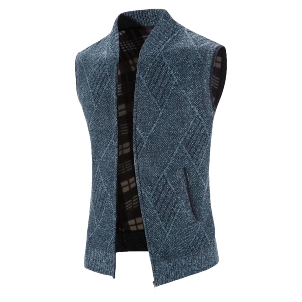 Chaleco de punto con cuello en O para hombre Otoño Invierno Hicken Warm Zipper Jumpers Tank Tops Azul Gris 9 XXXL, Azul Gris9, XXXL