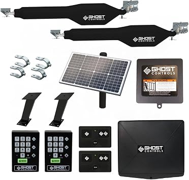 Ghost Controls Heavy Duty Dual Solar Automatic Gate Opener with 30w Solar Panel and Large Battery Box Access Bundle