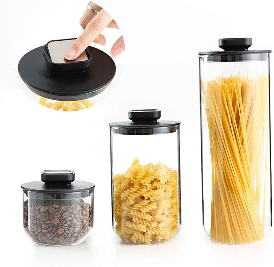 JIMMEAL Glass Jar Airtight High Borosilicate Acid Food Storage Container Stackable Canister with Sealing Lid for Cereal, Biscuits, Sugar, Tea, Coffee, Nuts, Dry Herbs, Sweets and More, (0.5/1/1.6L), Set of 3