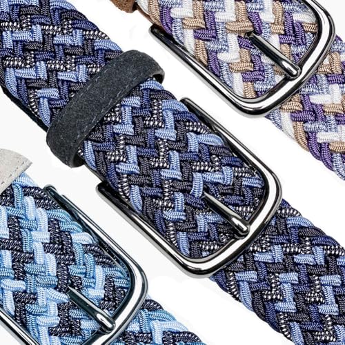 Image of Men's Stretch Braided Elastic Woven Canvas Golf Belt, multicolor,1 3 /8 inch